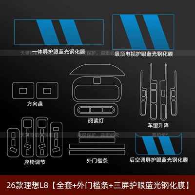 protector, center pillar car cover, Car interior film - 26-models-of-ideal-l8-full-set-exterior-door-sill-strips-three-screen-blue-light-protection-tempered-film