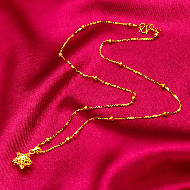 Unisex Schmuck Mode gold fünfzackigen Stern Halskette Box Kette Paket Perle Kette_voghion.com