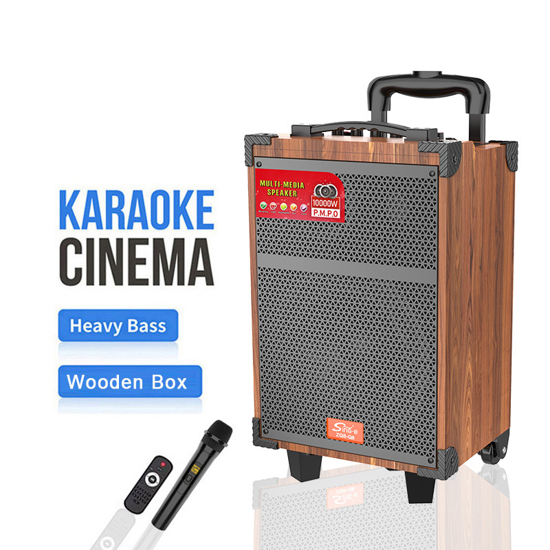 Zqs-Q8 Wooden Square Dance Audio Outdoor Karaoke Speaker High Power with Wireless Microphone Bluetooth Pull Rod Mobile
