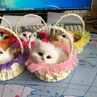 花篮猫咪会叫猫咪可爱动物摆件儿童玩具手提花篮猫咪儿童节礼物