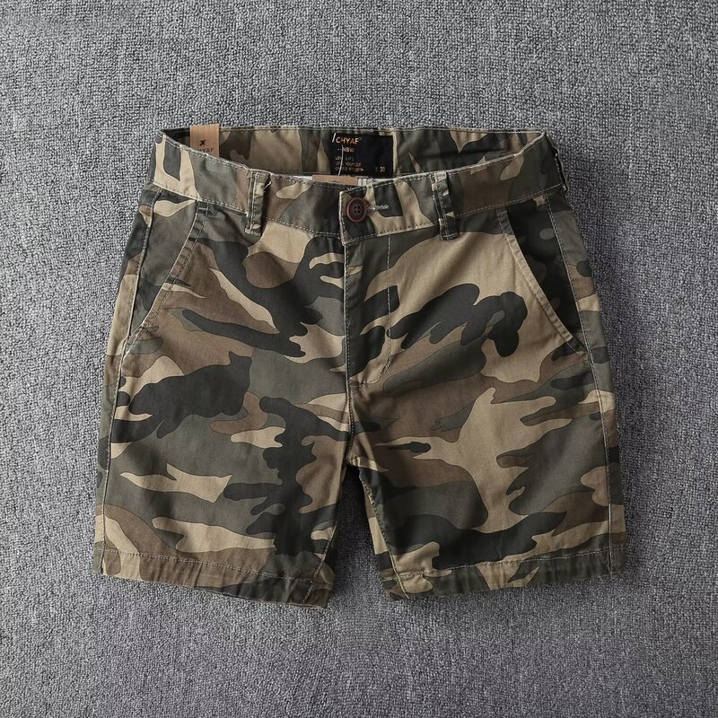 American Camouflage Casual Tooling Shorts Men's Korean-style Pure Cotton Slim-fit Three-point Four-quarter Pants Summer Three-point Four-point Mid-length Pants