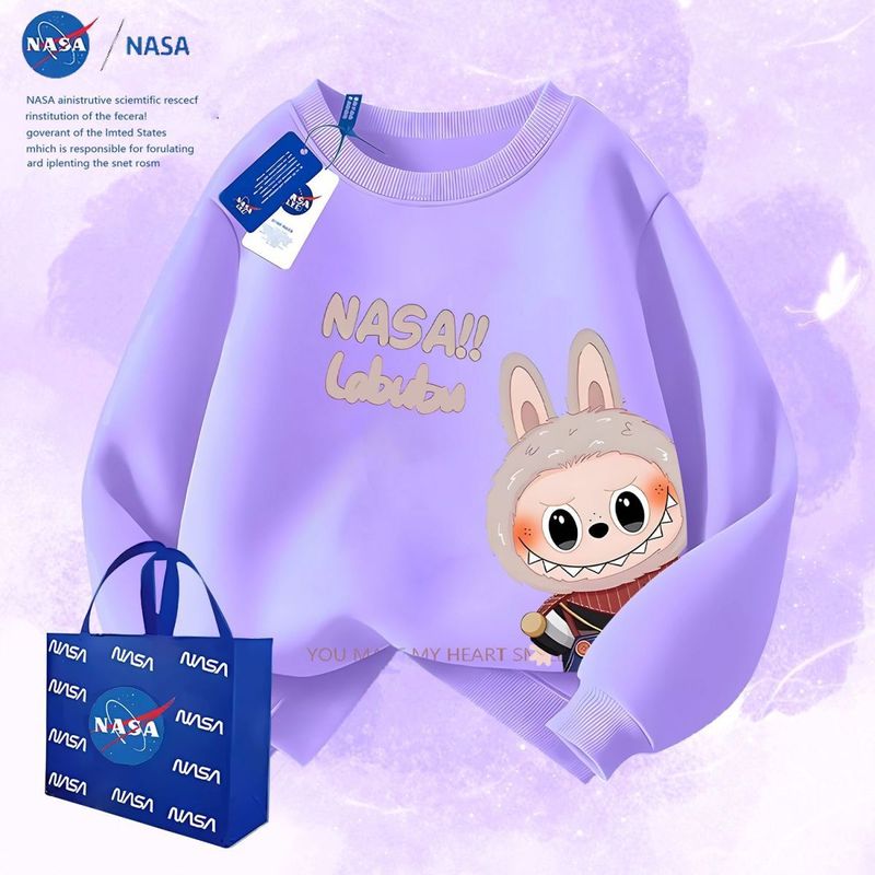 NASA洋气卡通休闲圆领卫衣上衣拉布布秋冬款男童儿童落肩加绒长袖|undefined