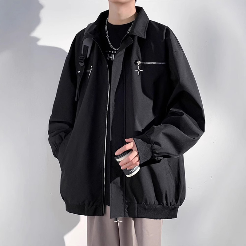 Spring and Autumn Jacket Men's American Style Fashion Lapel Casual Jacket Loose All-match Duffy Handsome Korean Style Design Top Clothes