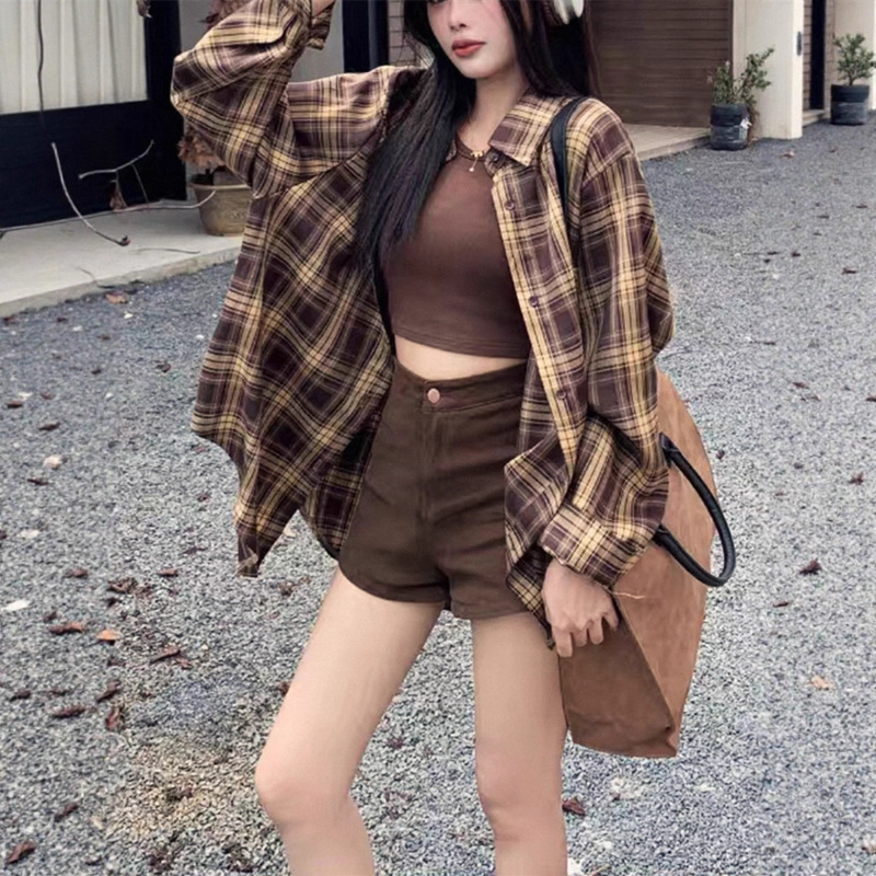 Early Autumn Retro Plaid Shirt for Women, Lazy Style Loose Shirt, Cardigan, Women's Shirt Jacket, Long-Sleeved Top for Women Early Autumn Retro Plaid Shirt for Women, Lazy Style Loose Shirt, Cardigan, Women's Shirt Jacket, Long-Sleeved Top for Women
