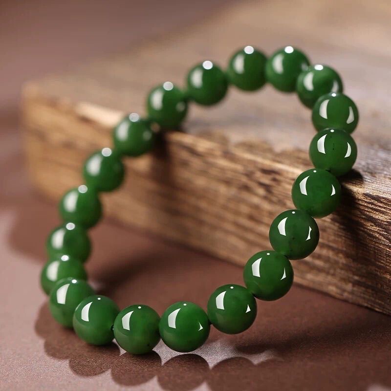 Taiwan Green Jade Bracelet, Spinach Green Bracelet, Outer Mongolia Material Bead String, Hetian Jade, Jasper Color Bracelet, Buddhist Prayer Bead Chain