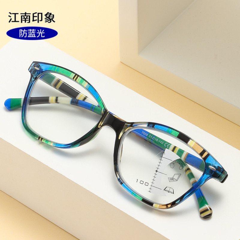新型越境ファッションストライプ防ブルーライト多焦点老眼鏡女性ハイビジョン読書鏡優雅老眼鏡男|undefined