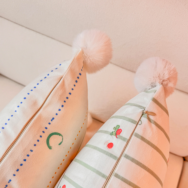 Little Milk Dog Holland Velvet Printing Almohada Funda de almohada Sala de estar Sofá Almohada Impresión de cabecera Almohada de cintura abstracta Bola de pelo