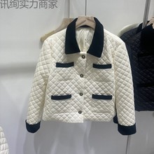 2023新品法式小香风羽绒服女翻领保暖设计感小众菱形格白鸭绒外套