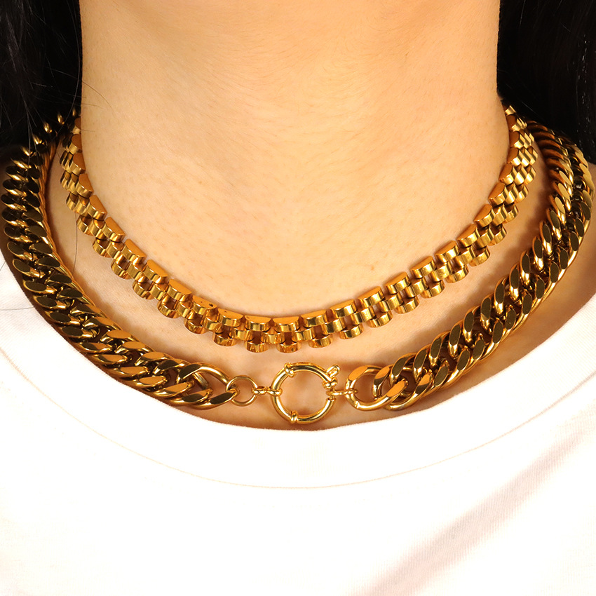 All Seasons Season Wholesale Jewelry Retro Solid Color 304 Stainless Steel Plating Cuban Link Chain Curb Chain Chain Necklace