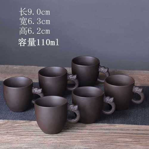 带把茶杯陶瓷家用 茶具6只紫砂功夫茶杯套装单个手柄大号品茗刻字