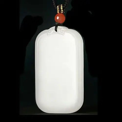 Mặt dây chuyền ngọc bích Hetian Tân Cương trắng mỡ cừu khắc chữ bình an vô sự chi tiết 1