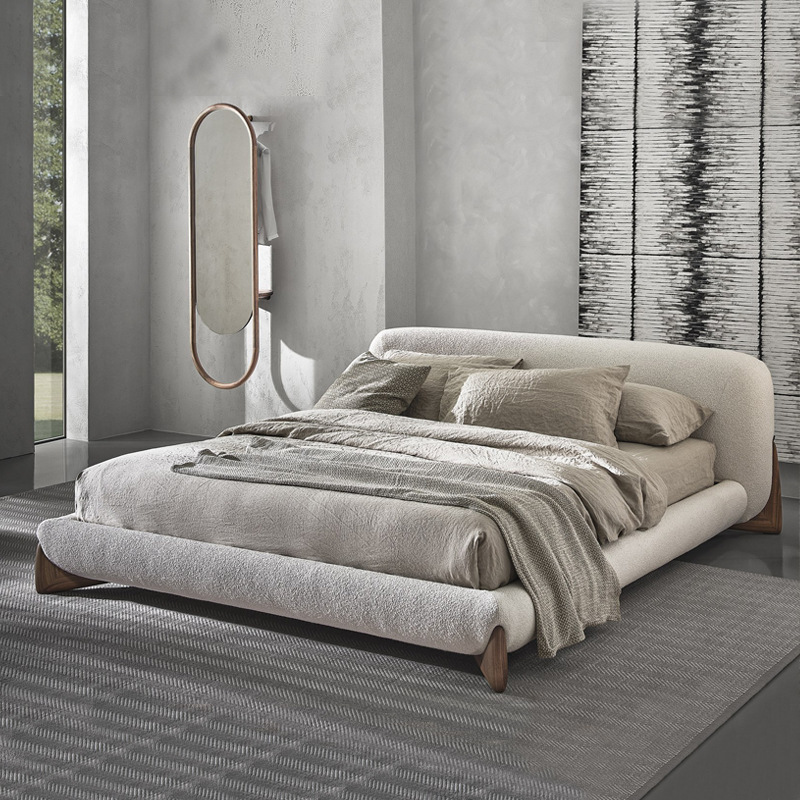 Italian Normcore Teddy Velvet Fabric Bed Modern Star Hotel House Large Bedroom Classy Large Size Soft Bed