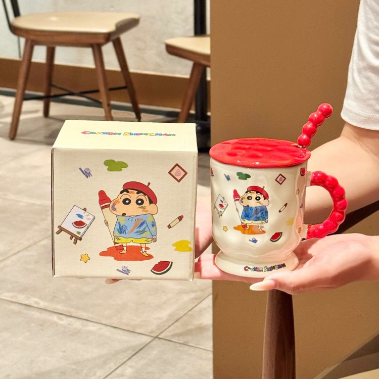 Tazas de agua de niñas lindas lápices pequeños nuevos tazas de cerámica con cubierta de cucharas tazas de café de oficina tazas de desayuno para niños