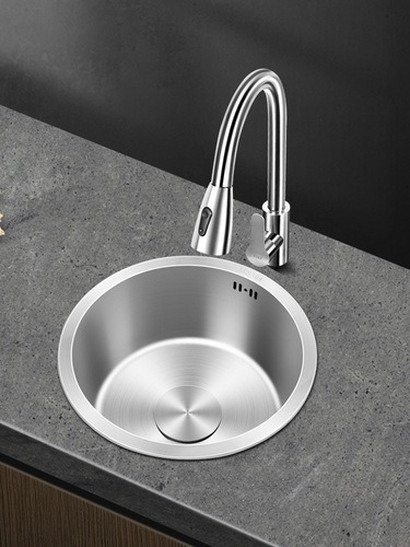 Kitchen round sink single-slot small vegetable sink under-counter basin 304 stainless steel thickened water bar balcony pool