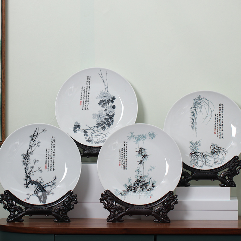 (2개) 도자기 접시 BOGU 아트 BOGU 랙 도자기 거실 JINGDEZHEN 플레이트 아트 중국 스타일 세라믹 장식품 MEI LAN