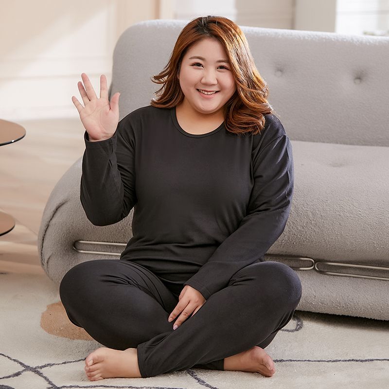 Autumn and Winter Thermal Clothing for Women, Solid Color, Thickened, Plus Size for Chubby Women, Size 100kg Plus, Middle-Aged Mom Long-Sleeve Thermal Pajamas