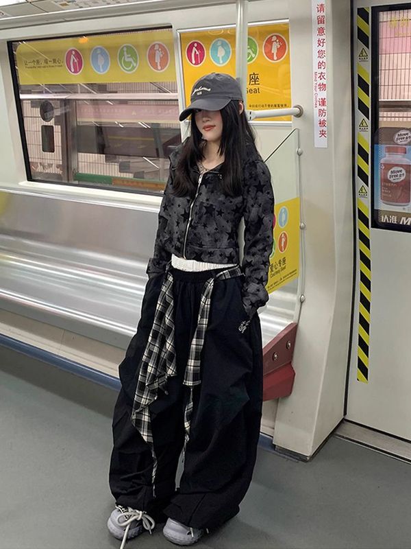 美式复古连帽开衫短款卫衣女2025新款设计感修身辣妹上衣拉链外套|undefined