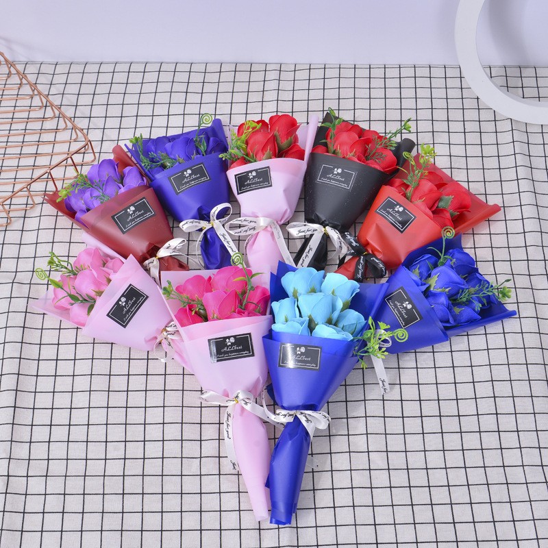Regalo del Día del maestro 7 flores de jabón pequeño ramo de rosas artificiales Regalo de Cumpleaños Sanba Festival Día de San Valentín