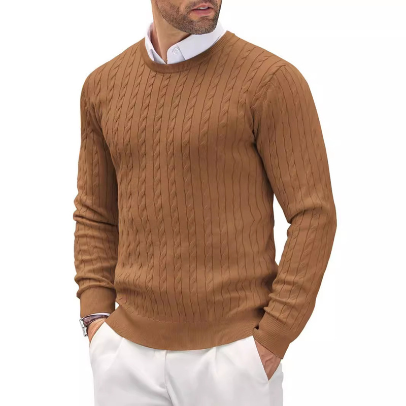 Foreign Trade Autumn and Winter Men's Round Neck Knitted Sweater Slim Long-Sleeved Twisted Pure Color Simple Men's Knitted Bottoming Shirt Foreign Trade Autumn and Winter Men's Round Neck Knitted Sweater Slim Long-Sleeved Twisted Pure Color Simple Men's Knitted Bottoming Shirt