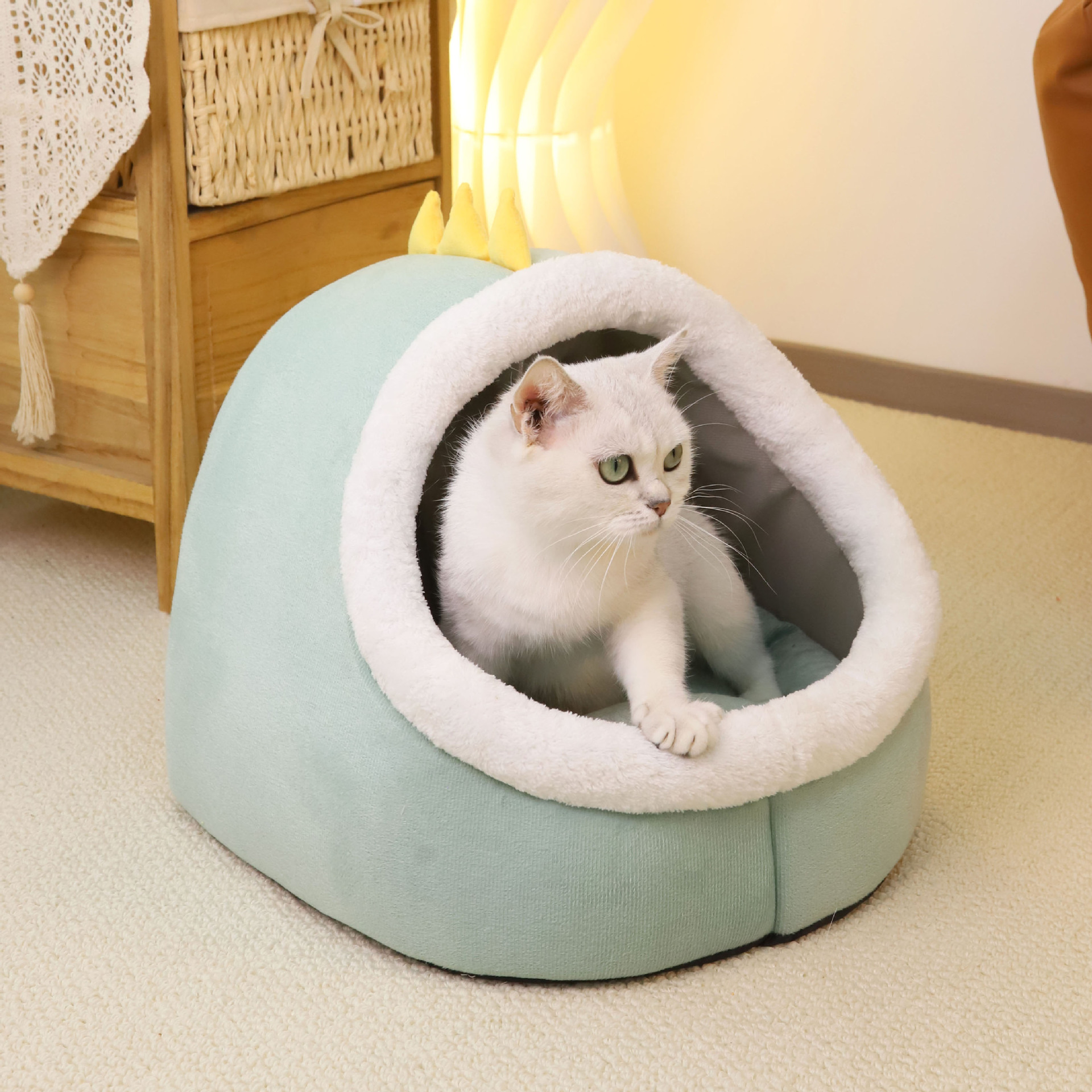 Nido de gatos cuatro estaciones general gato dormido semicerrado gato cama de casa gato gato invierno calentamiento artículos de mascotas