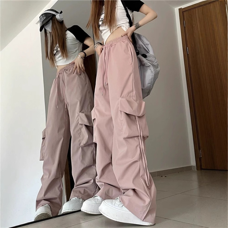 180 Tall Super Long American Pink Workwear Wide Leg Pants Summer Thin High Waist Draped Sports Casual Pants