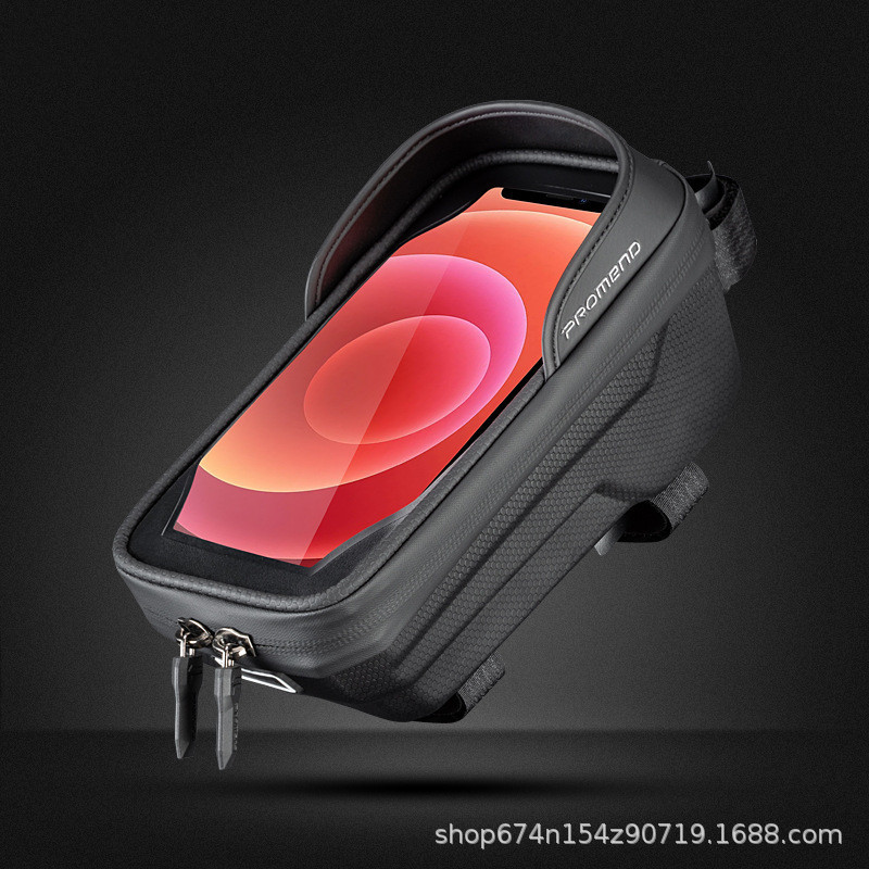 PROMEND bolsa de bicicleta PU cuero pantalla táctil sombrilla teléfono móvil navegación cáscara dura tubo superior montar equipo bolsa de almacenamiento