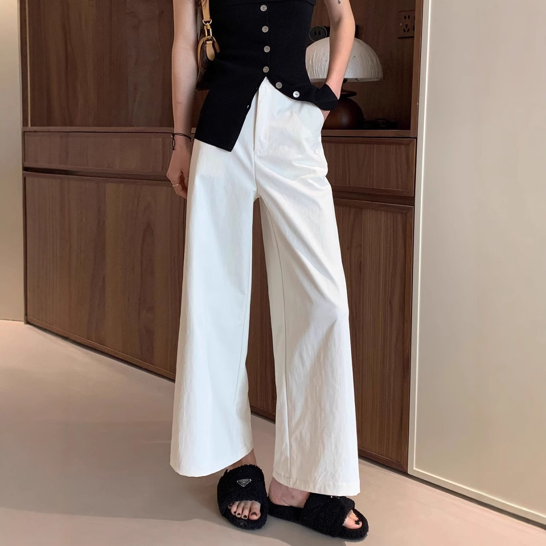 Pantalones anchos de nueve puntos blancos para niños primavera y verano nuevo estilo holgado, perezoso y relajado, pantalones casuales de pierna recta, monos de cintura alta