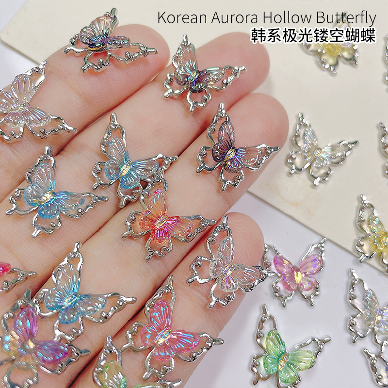 New Butterfly Nail Art Accessories Korean Aurora Hollow Color Mixing Ice Penetrant Elf Butterfly Nail Accessories Nail Art Butterfly