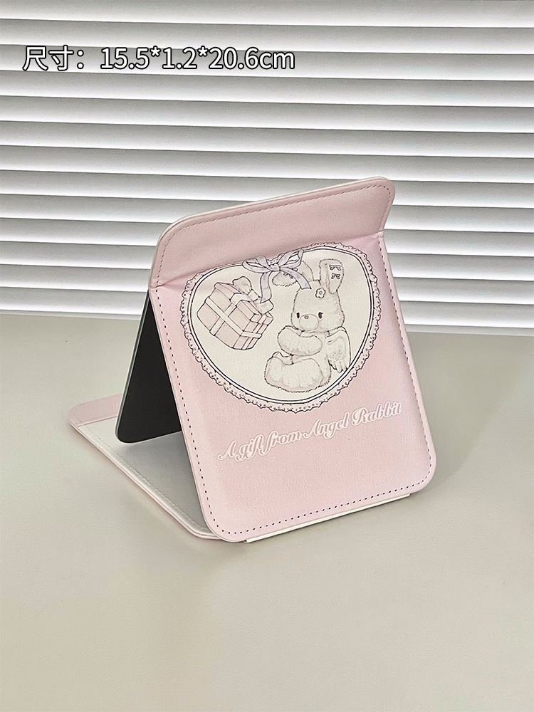Original espejo de maquillaje de conejo espejo plegable Escritorio de escritorio portátil simple HD dormitorio princesa vestidor