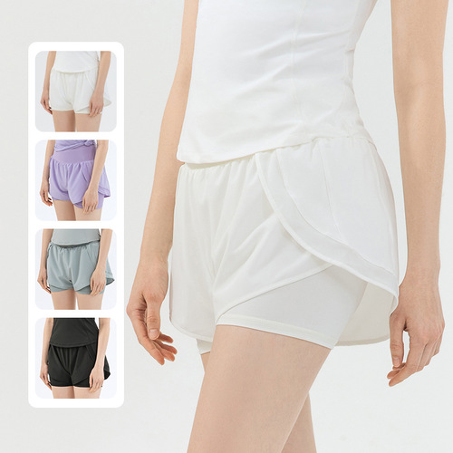Cross-border European and American summer vacation two-piece anti-exposure sports shorts for women's fitness running training thin breathable yoga pants