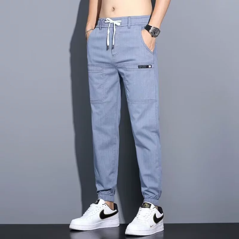 Летние джинсы, повседневные брюки, slim fit, большой размер
