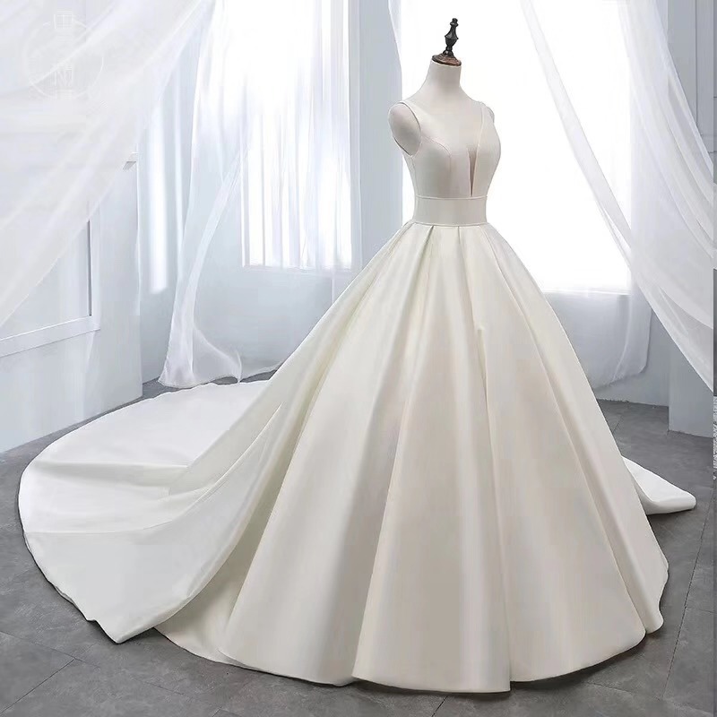 Nuevo vestido de novia 2025 primavera, comercio exterior transfronterizo, Amazon, vestido de novia de satén francés de doble hombro, sencillo, de cintura media, talla grande