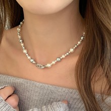 S家银灰珍珠项链轻奢小众颈链秋冬配饰不掉色毛衣链个性风潮极简