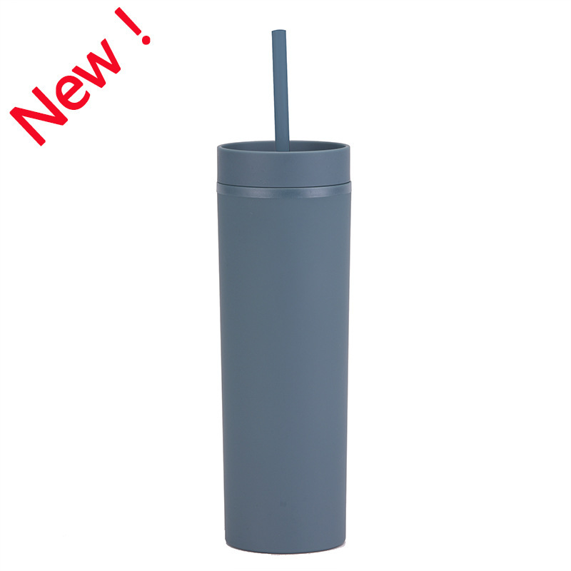 国境を越えたスポットskny二重プラスチックカップカスタムシンプルなゴム塗料カップ16オンス密封ストレートストローカップ|undefined