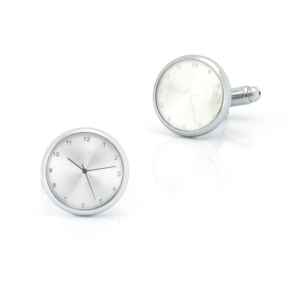 High End Clock Shaped Metal Cufflinks Business Men's French Shirt Temperament Fashionable And Simple Cufflinks_voghion.com
