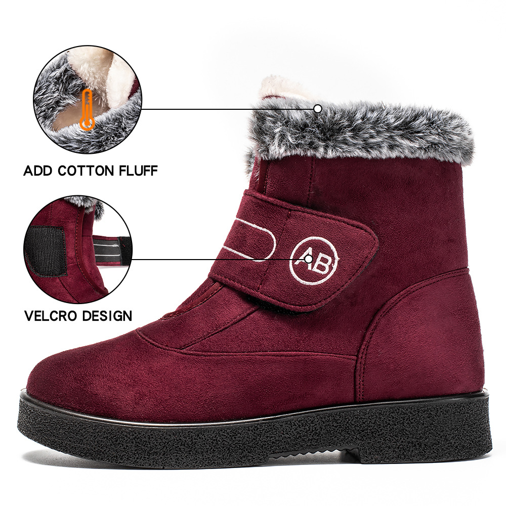 Snow boots slip-on Velcro casual short boots Warm cotton shoes large size and thick_voghion.com