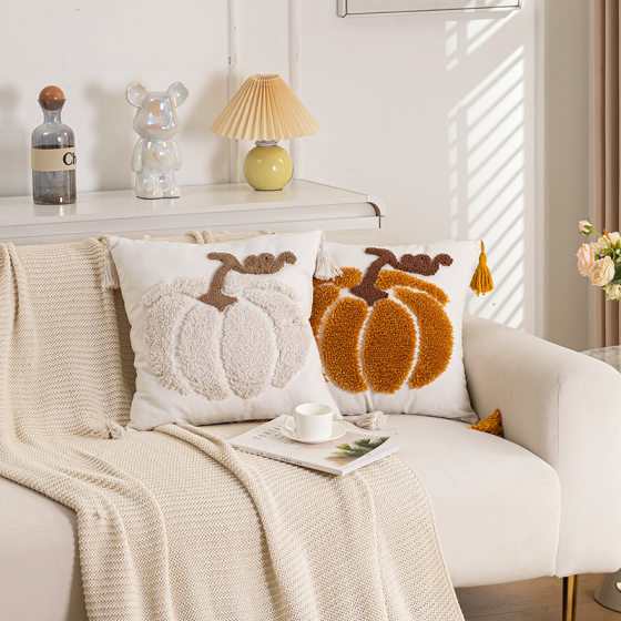 Tufted embroidered pumpkin pillow canvas embroidered cushion cover cross-border Amazon home living room sofa pillow cover wholesale