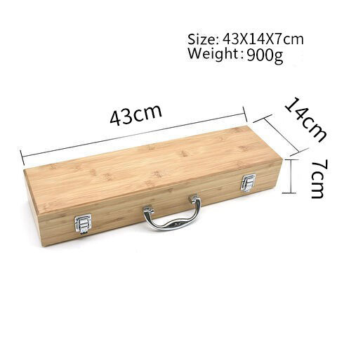 Fabricante de fuente parrilla de acero inoxidable al aire libre de bambú mango herramienta traje de barbacoa combinación caja de bambú traje