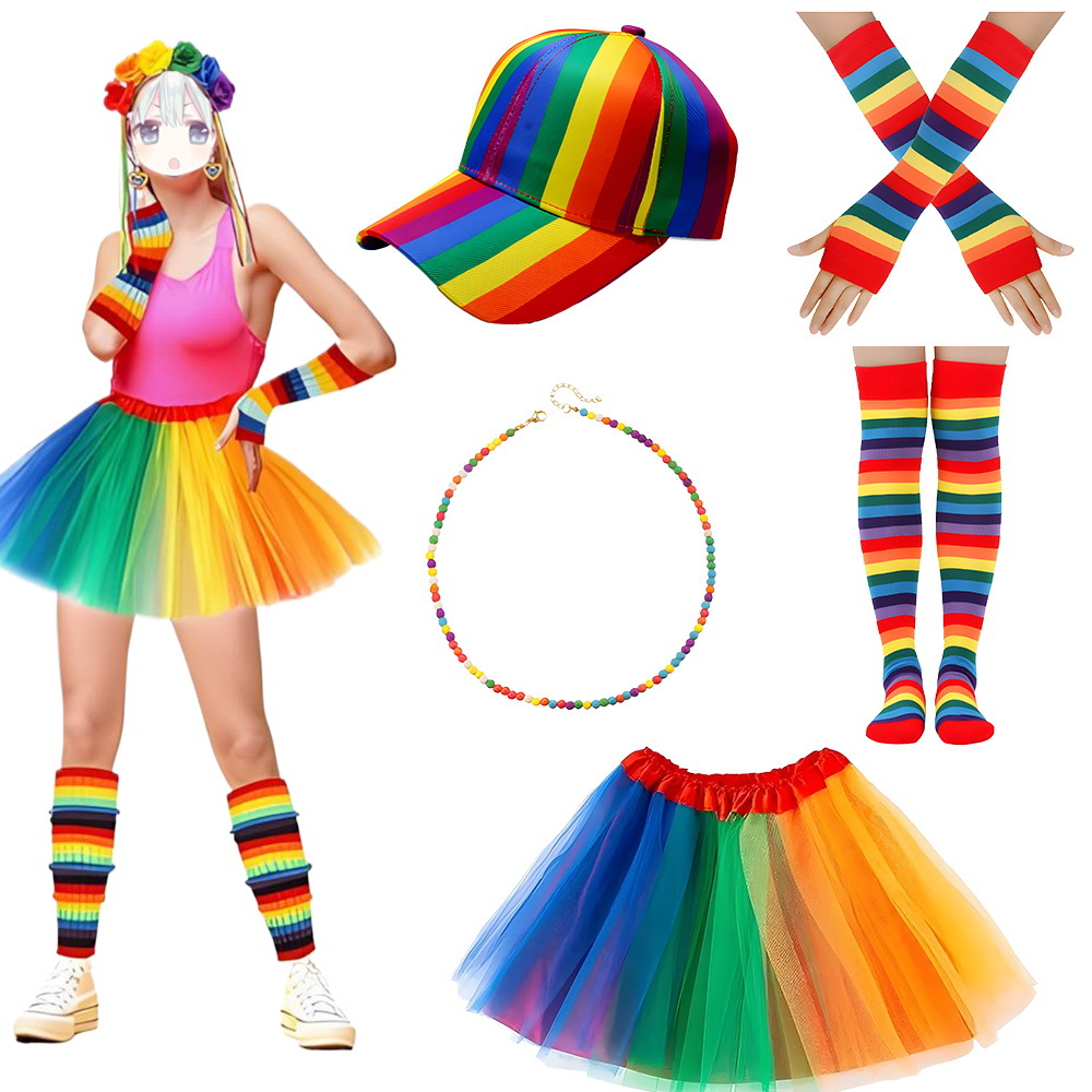 Festival del arco iris pelucas coloridas arco iris bandas de cabello tocado de fiesta disfraz de espectáculo de vestuario accesorios