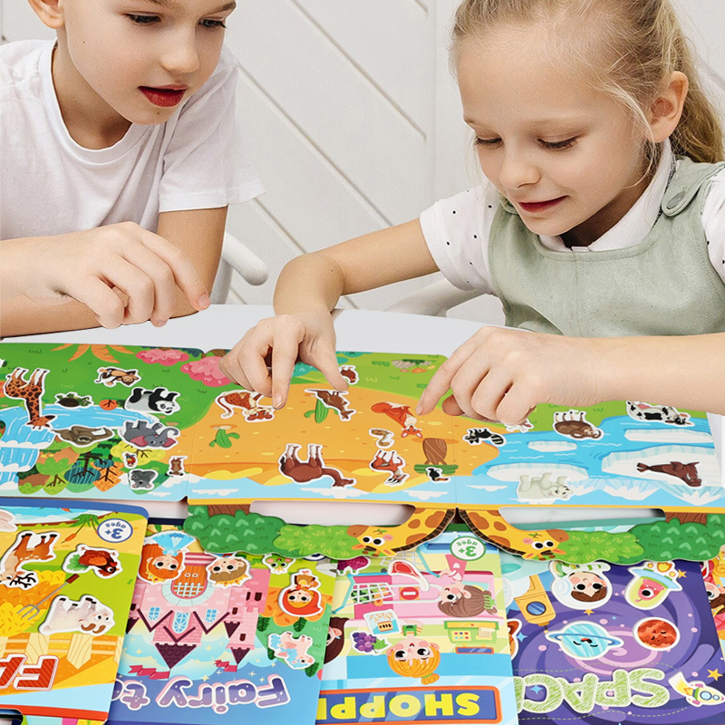 跨境亚马逊果冻贴纸书启蒙益智趣味玩具宝宝幼儿园礼物硅胶反复贴