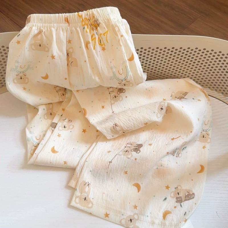 Широкие женские брюки с принтом коалы размера плюс 100kg для весны и осени, для пышных фигур, для похудения, повседневные хлопковые пижамные брюки Lazy Cloud.