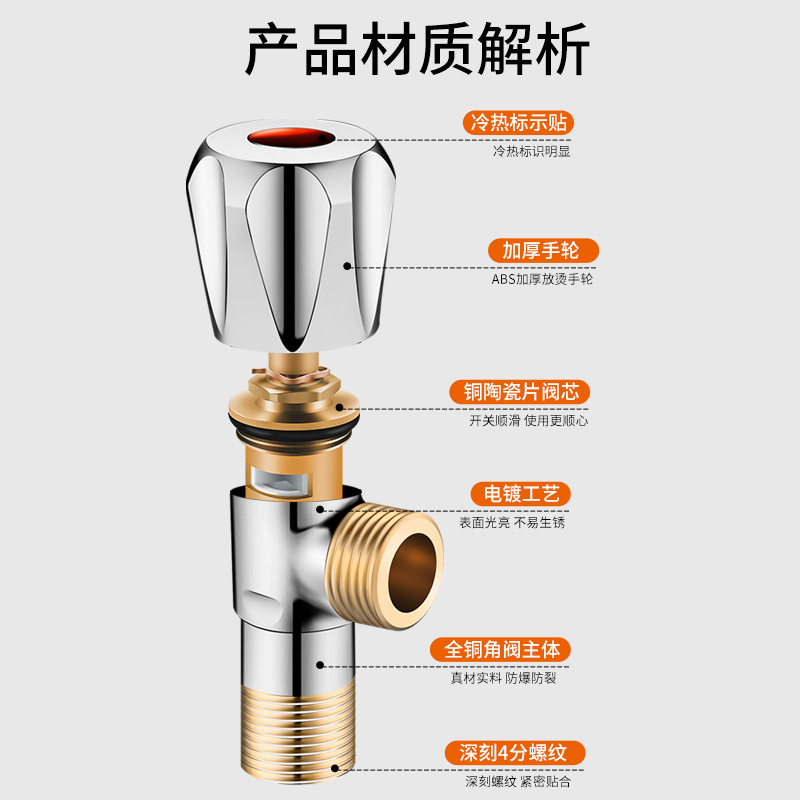 厂家批发三角阀全铜加厚一进一出角阀马桶通用止水阀4分开关角阀|undefined