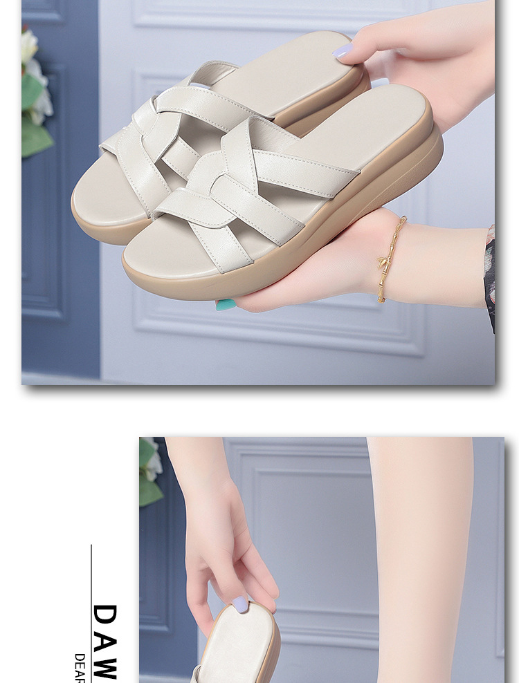 Dép sandal nữ quai chữ V đế bệt da bò mềm mại, size lớn 35-43 — Đen【Da bò lớp đầu】 chi tiết 12