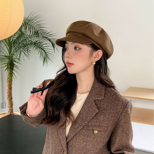 Octagonal hat women's summer literary retro slimming beret showing face little British all-match newsboy painter hat autumn and winter trend