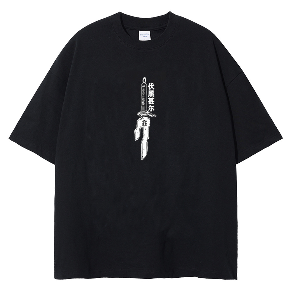 Harajuku anime print t-shirt men streetwearヴィンテージブラックts