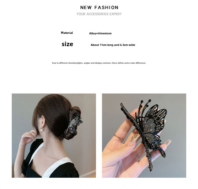 Fermaglio a farfalla nero con strass elegante accessorio capelli_voghion.com