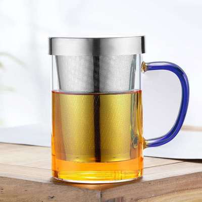 Taza de té de tres piezas Filtro de revestimiento de acero inoxidable con mango intuición Taza hogar vidrio de borosilicato taza de té perfumado