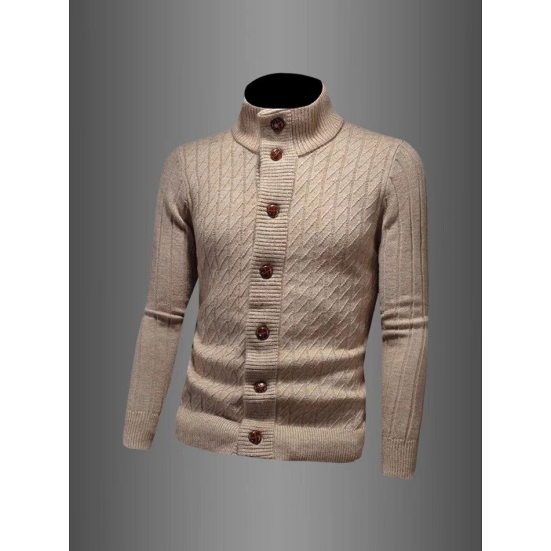 Knitted Cardigan Men's Multi Button Stand Up Collar Fashionable Casual Plus Size Trendy Hot Sweater Jacket_voghion.com