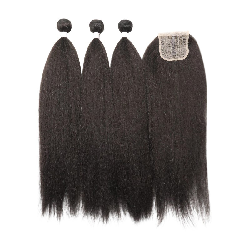 Espejo cruzado europeo americano africano pelucca de mujer luz Yaki pelucca floja parcial larga pelucca recta 3 + 1 bloque de pelo