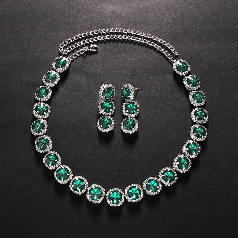 2024 moda color diamante joyería traje nupcial boda simple collar pendientes accesorios conjunto de joyas femeninas